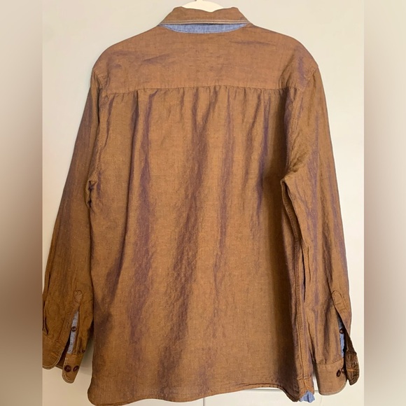 32 Bar Blues Brown Mens Linen Shirt - Picture 3 of 5